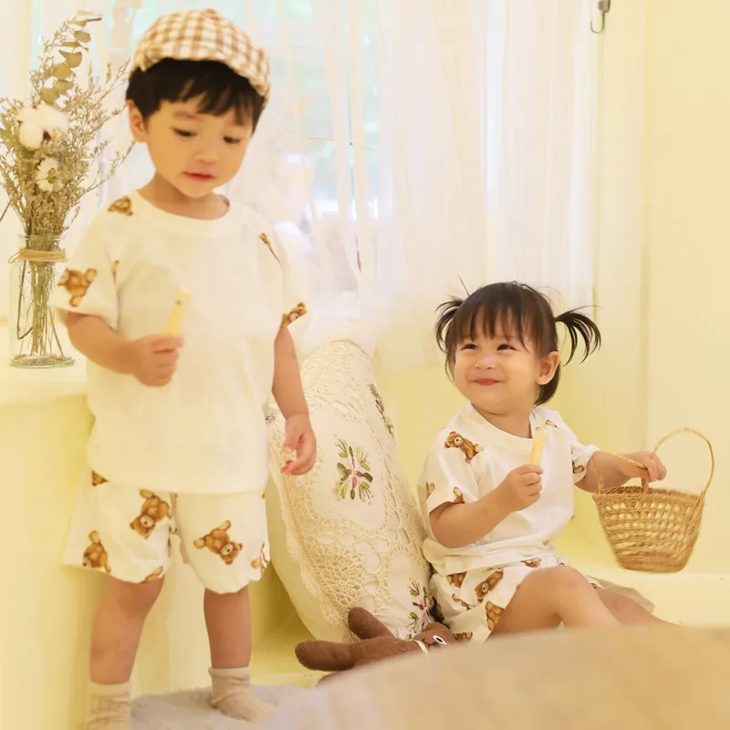 

Toddler Baby Clothing Set Baby Summer Clothes Korean Boy Girl Short Sleeve t Shirt Tops + Shorts 2Pcs Outfits with Bear Print