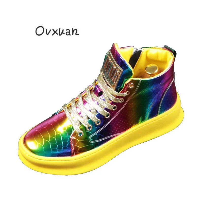 Ботинки OVUXAN мужские кожаные металлические высокие на плоской резиновой подошве