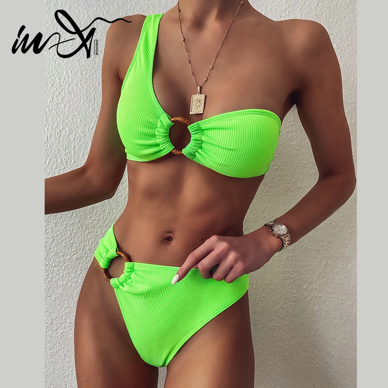 Сексуальные бикини на одно плечо In X 2020 женский купальник в рубчик с кольцами