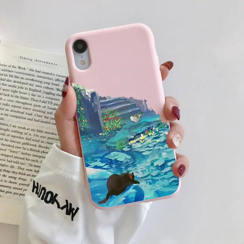 

Cartoon Animal Cat Scenery Phone Case Soft Solid Color for iPhone 11 12 13 mini pro XS MAX 8 7 6 6S Plus X XR