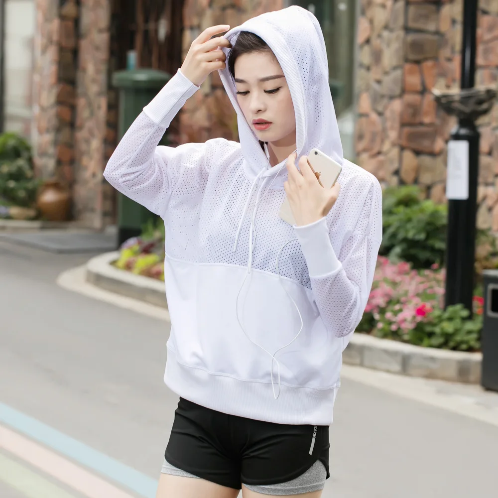 

Women Yoga Shirts Mesh Patchwork Quickly Dry Hoodie Yoga Top Sweat Shirts Casual Jogger Running Fitness Workout Shirt Sportswear
