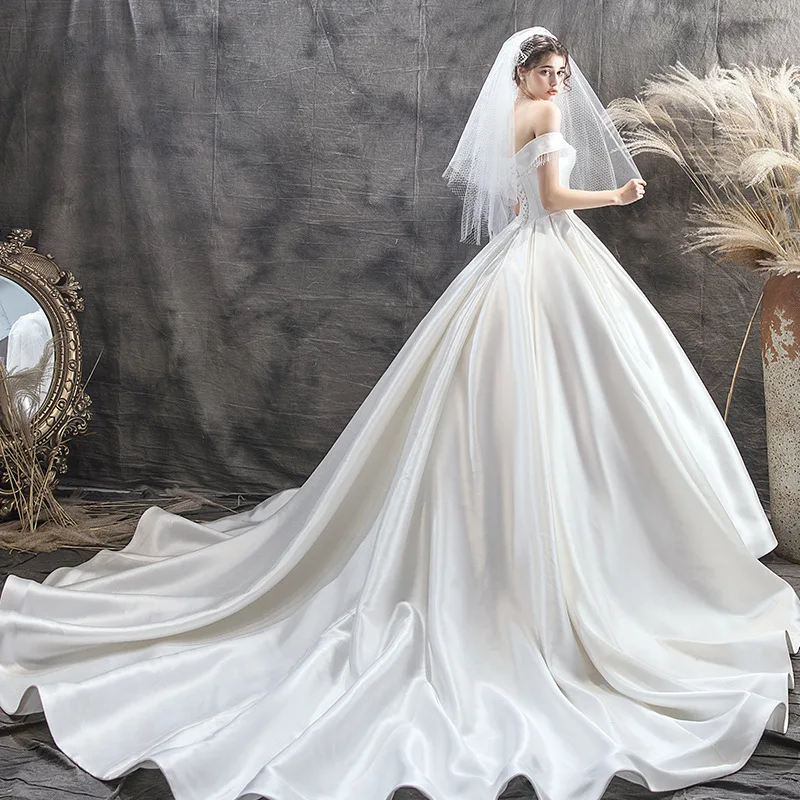 Атласное свадебное платье 2020 новое простое с надписью Hepburn тонкое женское летнее