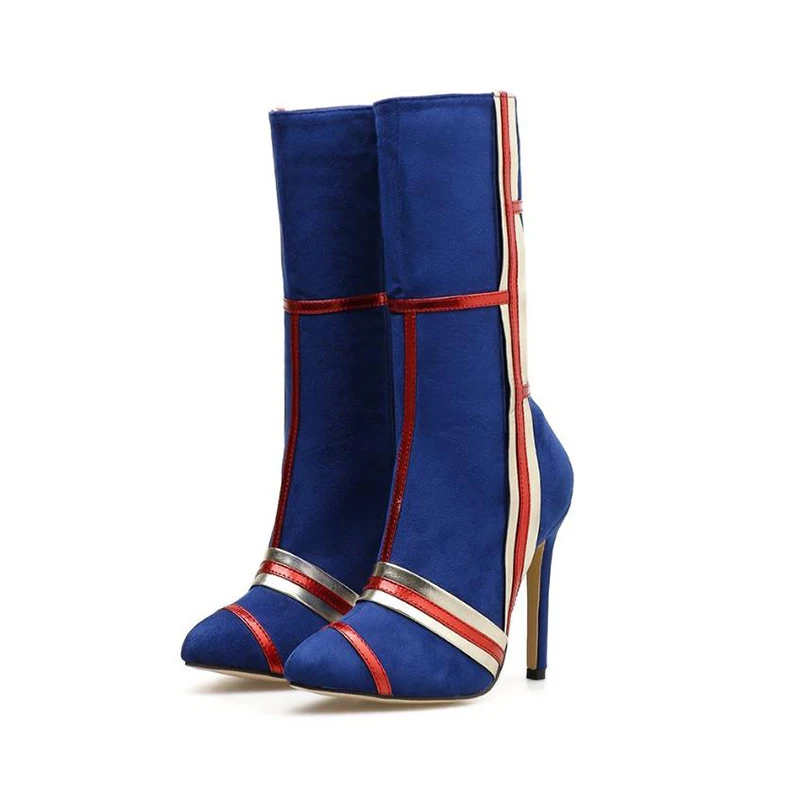 

Winter Mid-Calf Women's Boots High Heels Flock Zipper Boots Pointy Toe Ladies Shoes Sexy Party Ladies Comfort Boots Personality