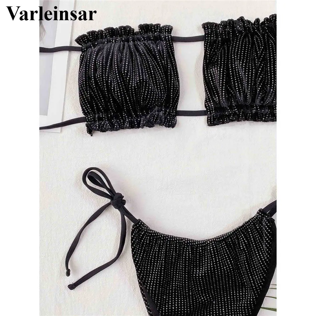 2021 Sexy Bandeau Bikini Women Swimwear Female Swimsuit Two-pieces set Strapless Bather Bathing Suit Swim Lady V2704 | Женская одежда