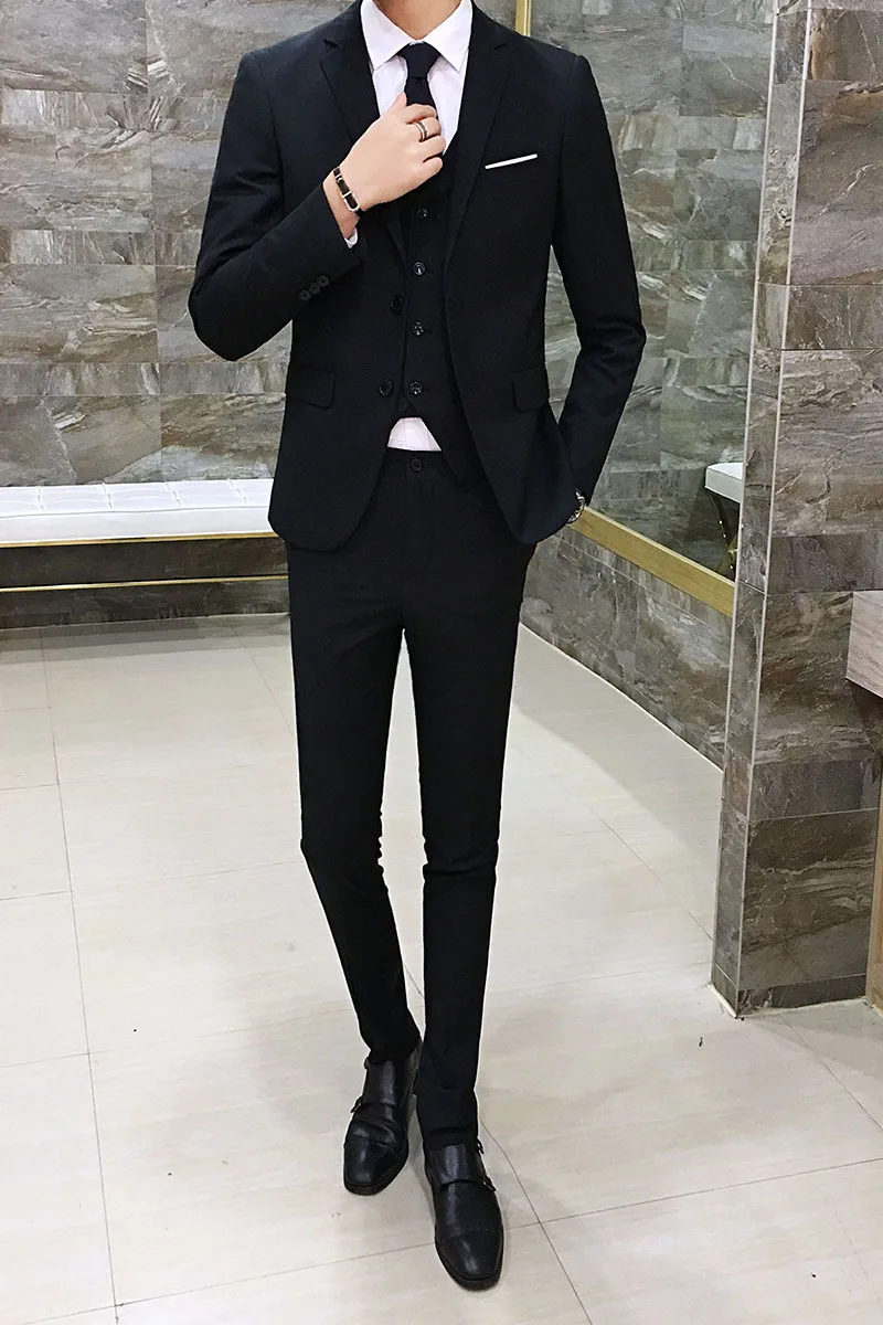 

2021 Men Suit Set Formal Blazer +Vest +Pants Suits Sets Oversize For Men's Wedding Office Business Suit Set Plus Size 3Pcs/Set