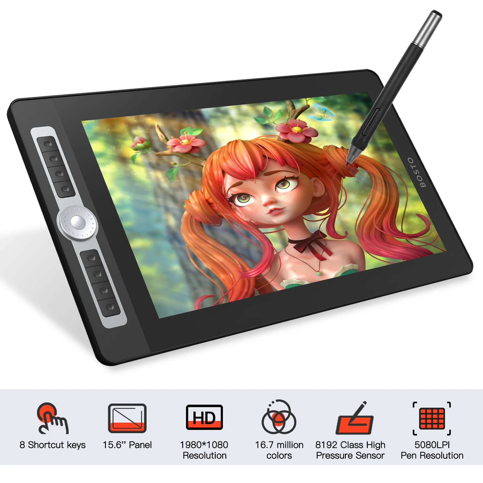 BOSTO 16HD Pro 15 6 дюймов H IPS ЖК дисплей Графика планшет для рисования Дисплей цифровой