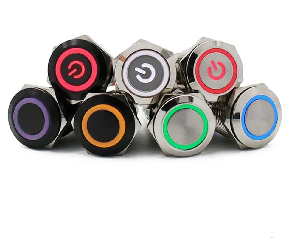 

12mm Waterproof Metal Push Button Switch LED Light Black Momentary Latching Car Engine PC Power Switch 5V 12V 24V 220V Red Blue