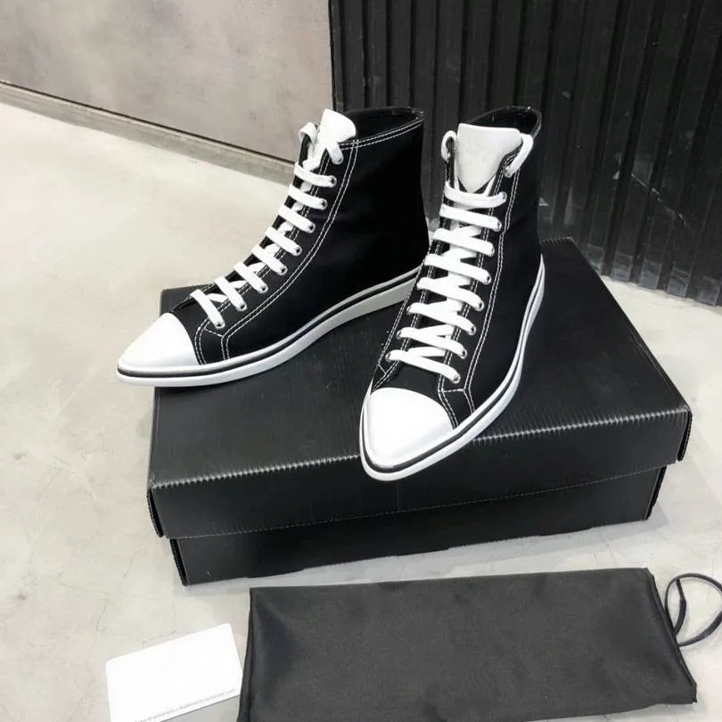 

2021 Spring Autumn Pointed Canvas Shoes Ladies Shallow Flat Heel Lace-Up Black Shoes Half Slippers All-Match High-Top Shoes