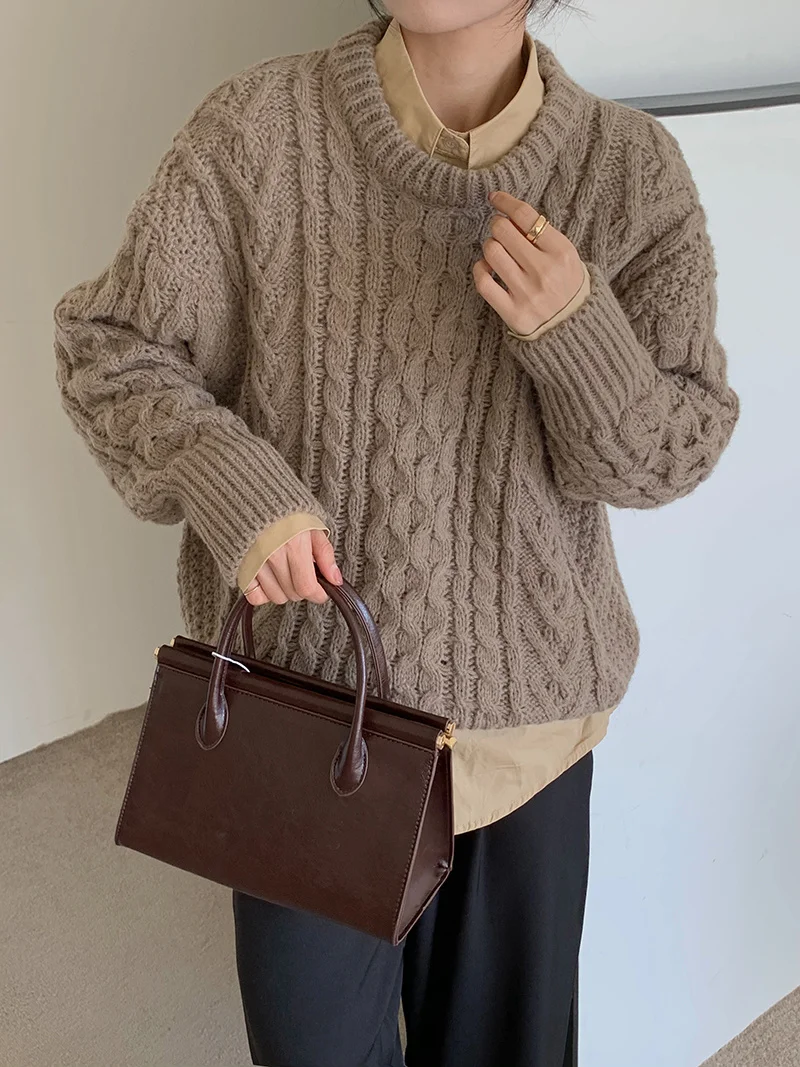 

Корейский стиль, пуловер для ленивых женщин, свитер для осени и зимы, свободный, новый дизайн 2021, нишевое Трикотажное изделие