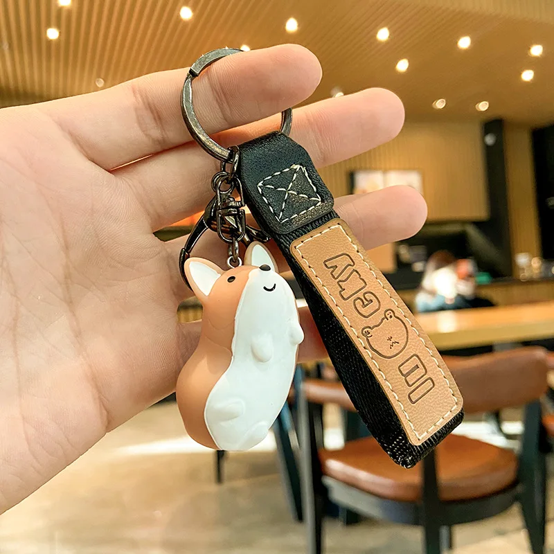 

Cartoon Cute Anime Corgi Keychain Leather Silicone Doll Bag Car Key Ring Creative Fashion Fine Gift Pendant Accessories