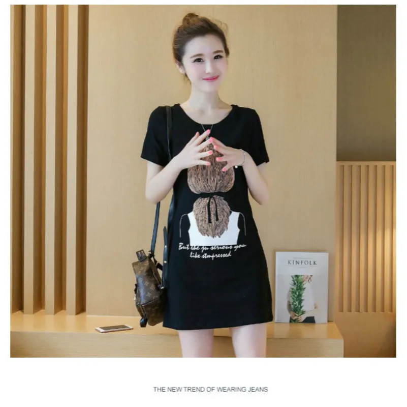 Женское повседневное простое летнее длинное платье футболка женское с принтом