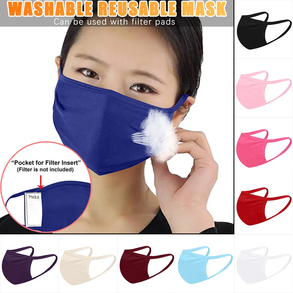 Man And Woman Cotton Mask Anti-dust Reusable Washable Mouth Cloth Filter Fashion Black Soild Color Unisex Adults Face Masque | Дом и сад