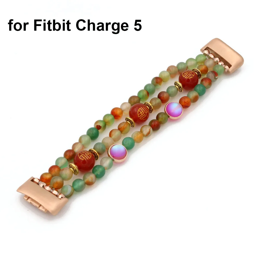 Agate Bands for Fitbit Charge 5 Bracelet Elastic Stretch Handmade Jewelry Replacement Strap Wristband Wearable Watchband Women