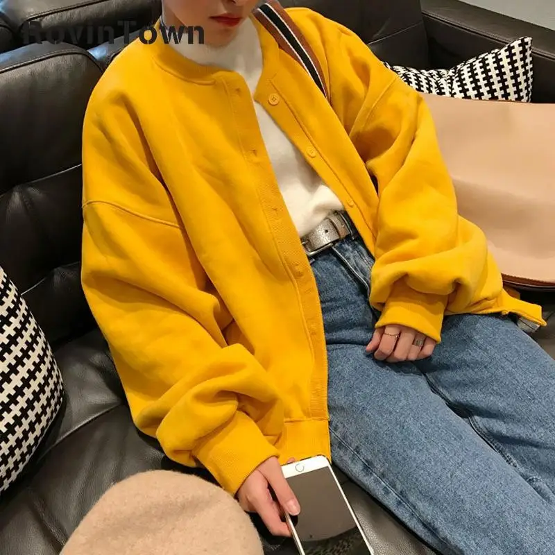 Осенне зимний Kpop вельветовый свободный Женский свитшот с длинным рукавом и