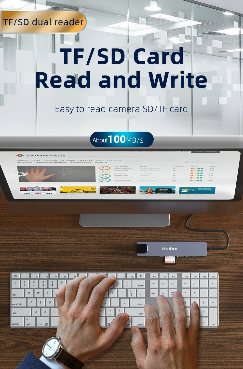 

Unnlink USB Hub Splitter Type C to USB3.0 Hub HDMI-compatible TF SD Reader Slot PD RJ45 For Xiaomi Huawei Laptop Phone Computer