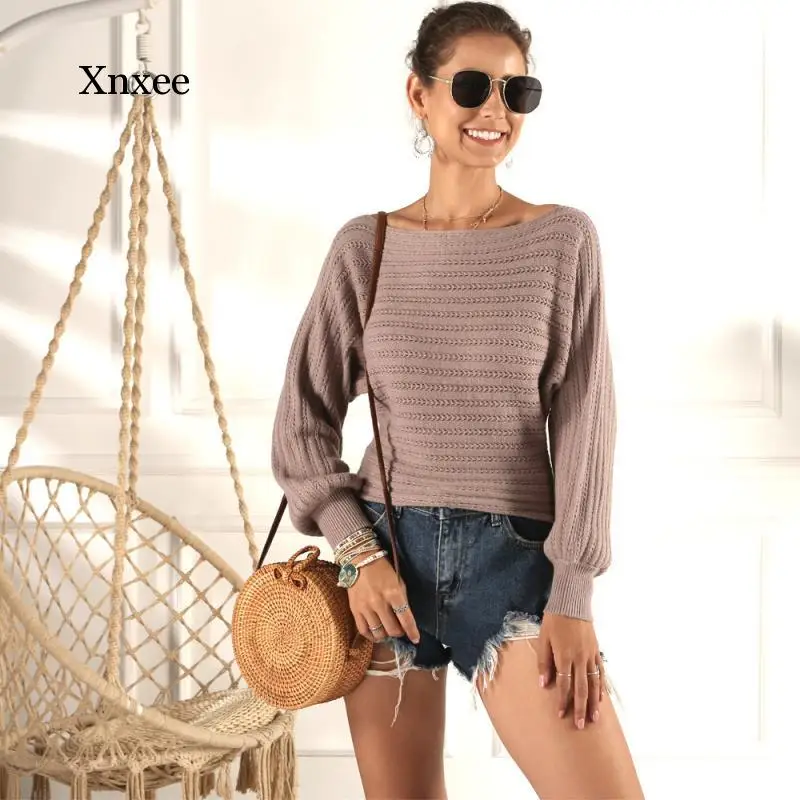 

Spring Knitted Pullover Women Tops White Slash Neck Sweater Long Sleeve Casual Hollow Out Winter Sweaters Autumn Shirt Clothing