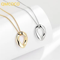 qmcoc silver color simple hollow out oval shape geometry pendant necklace for women girl birthday party fine jewelry gifts