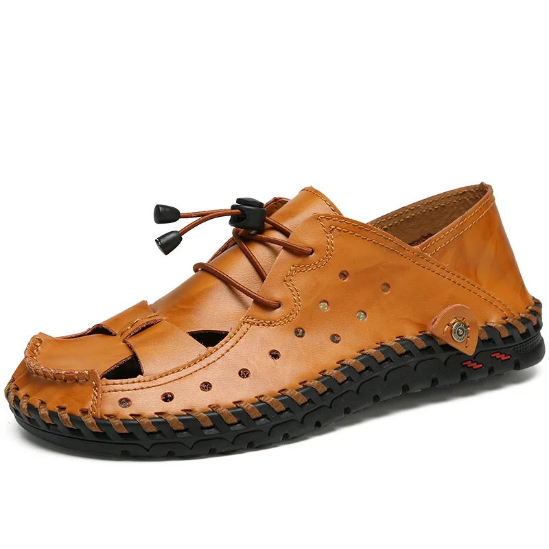 

Summer Genuine Leather Men Sandals Man High Quality Sandal Slippers Summer Breathable Male Beach Bohemia Shoes Plus Size