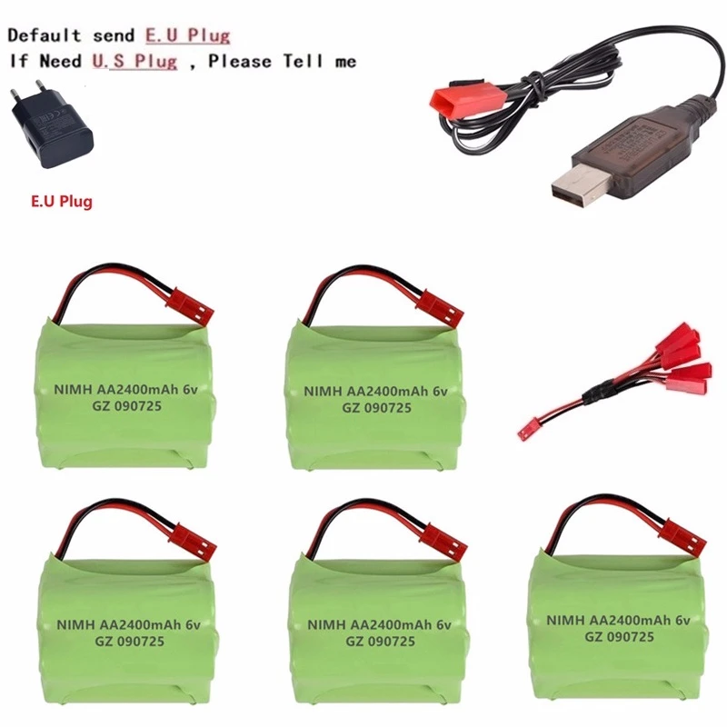 Silver JST Plug) NiMH 6v 2400mah батарея+ USB зарядное устройство для Rc игрушки автомобили танки роботы для лодок, грузовиков пистолеты AA 6v перезаряжаемый аккумулятор - Цвет: Silver
