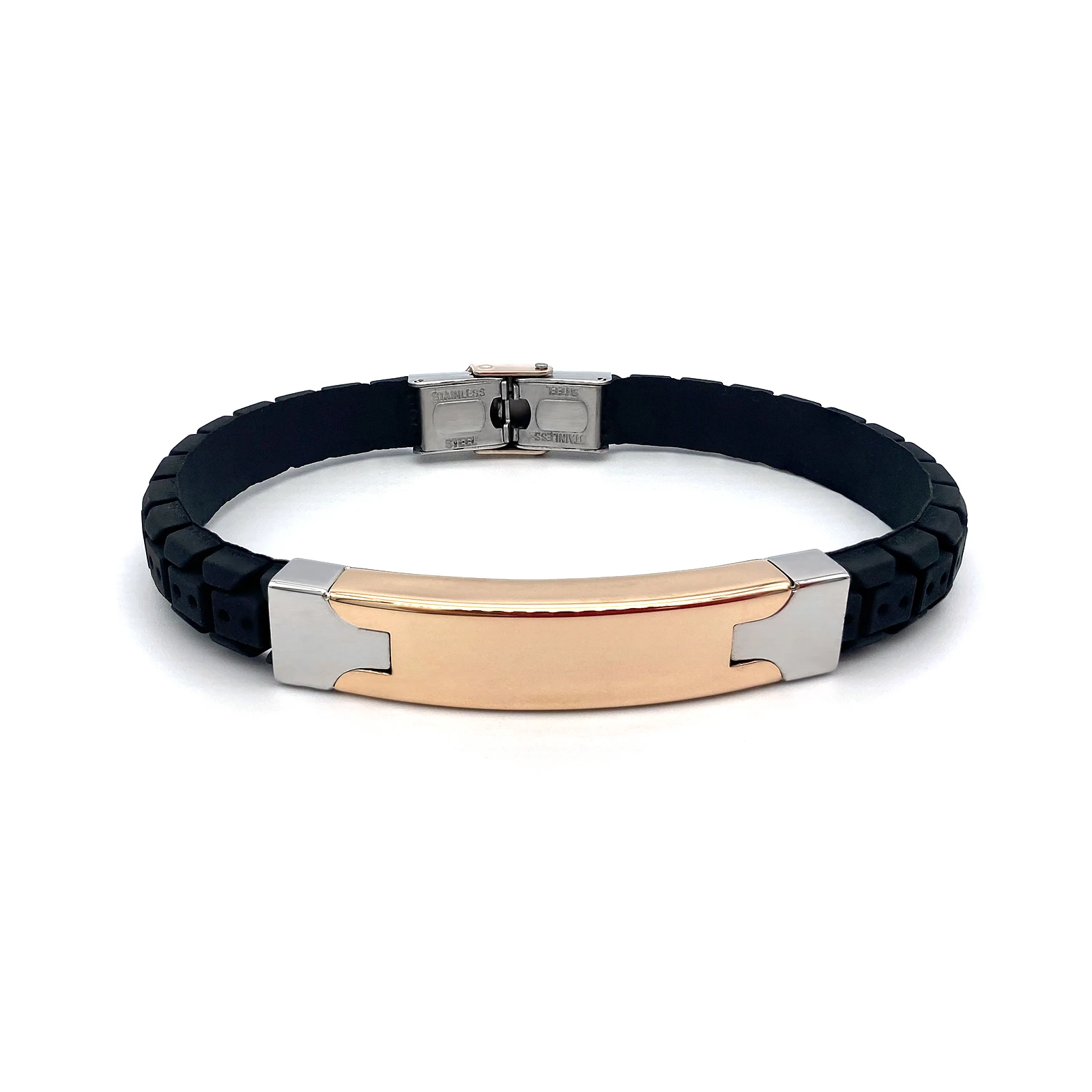 

Runda Men's and Women's Sports Silicone Bracelet Black 21cm Anion Stainless Steel Jewelry Fashion Original