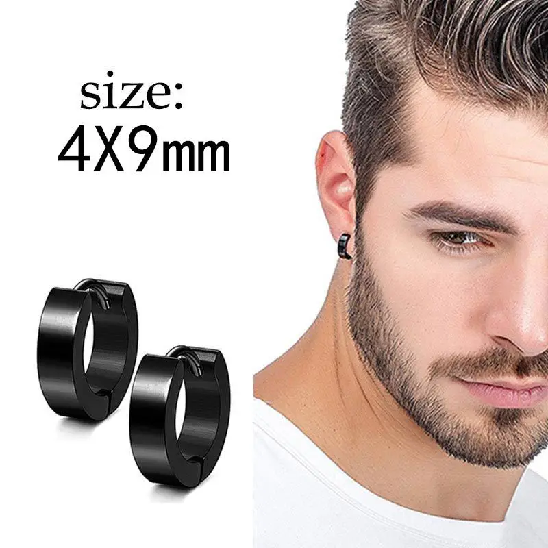 

1PC Punk Black Multiple Style Stainless Stud Earrings Men Women Gothic Cross Round Street Pop Hip Hop Ear Studs Piercing Jewelry