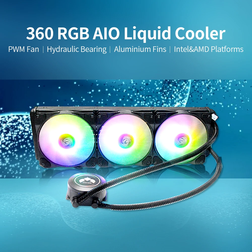 360 RGB AIO CPU охладитель жидкости PWM вентилятор медный насос головка плотные