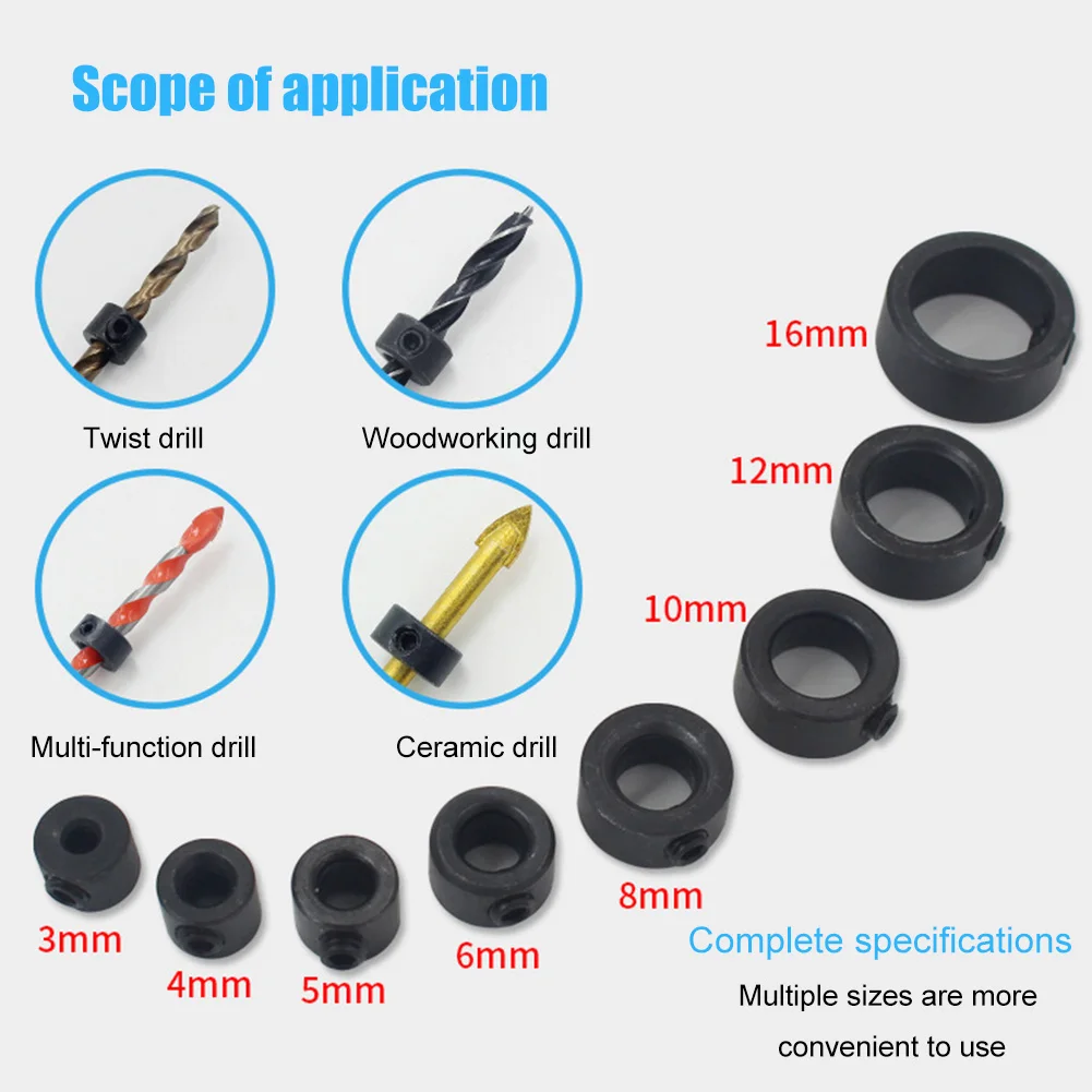 8pcs/set Metric Drill Bit Shaft Depth Stop Collars with Hex Wrench Woodworking Limited Ring Collar Tool Accessory Set | Инструменты