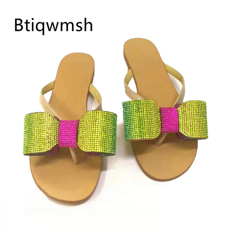 

2019 New Rhinestone Slippers Women Flip Flops Crystal Butterfly Knot Flat Shoes Ladies Fashion Gladiator Sandals