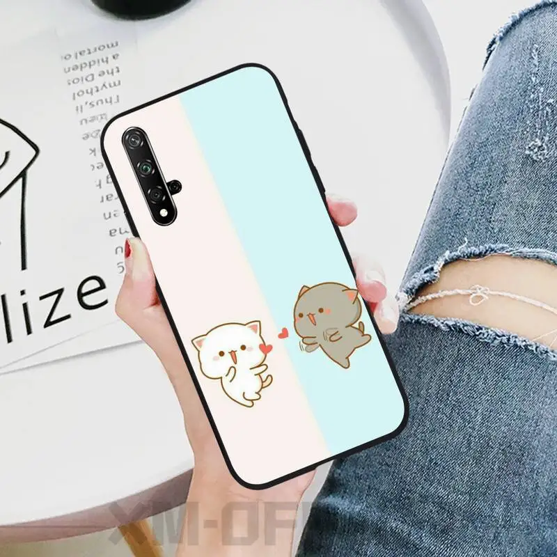 Персиковый Кот мультфильм черный мягкий чехол для телефона Honor 20 lite view20 7C 5 7