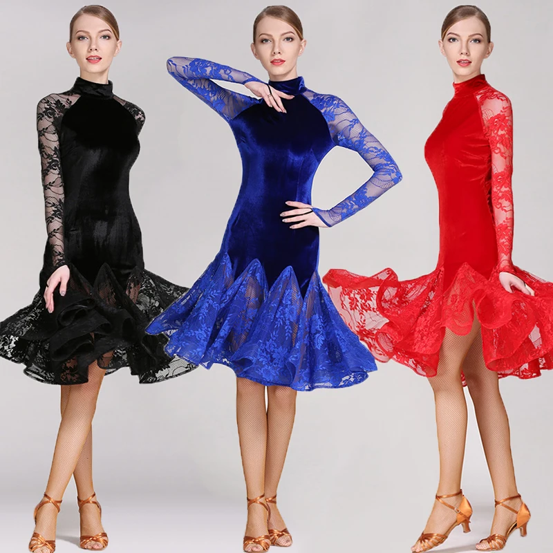 

High-end Latin dance dress national standard dance costume Three-dimensional lace skirt Chacha rumba tango 3 colors available