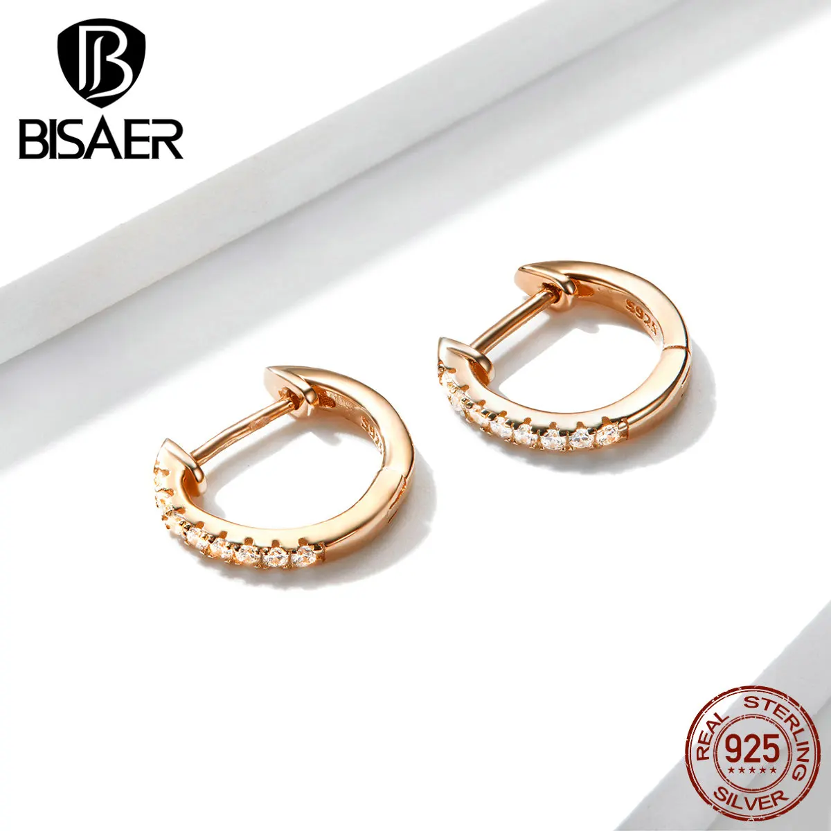 Простые серьги BISAER,, 925 пробы, серебряные, круглые, кубический циркон, серьги-гвоздики для женщин, изысканное ювелирное изделие, ECE498-C