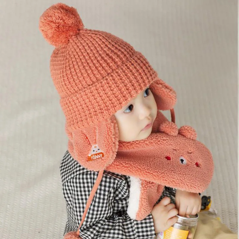 

Doitbest 1 to 4 years old baby kids beanie Cartoon Dinosaur rabbit fox boys Knitted hats winter 2 pcs baby girl hat scarf set