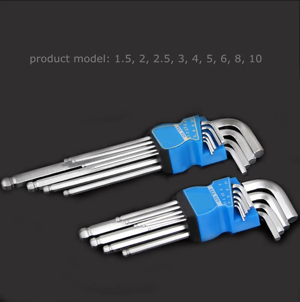 

TECHSTABLE 9pcs High quality Steel L-Shape Hex Key Repair Tools Powerful Type Allen Wrench Set Middle Ball Head Allen Key
