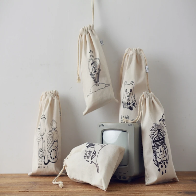 Высокое качество хлопок холст Подгонянная маленькая сумка на шнурке для