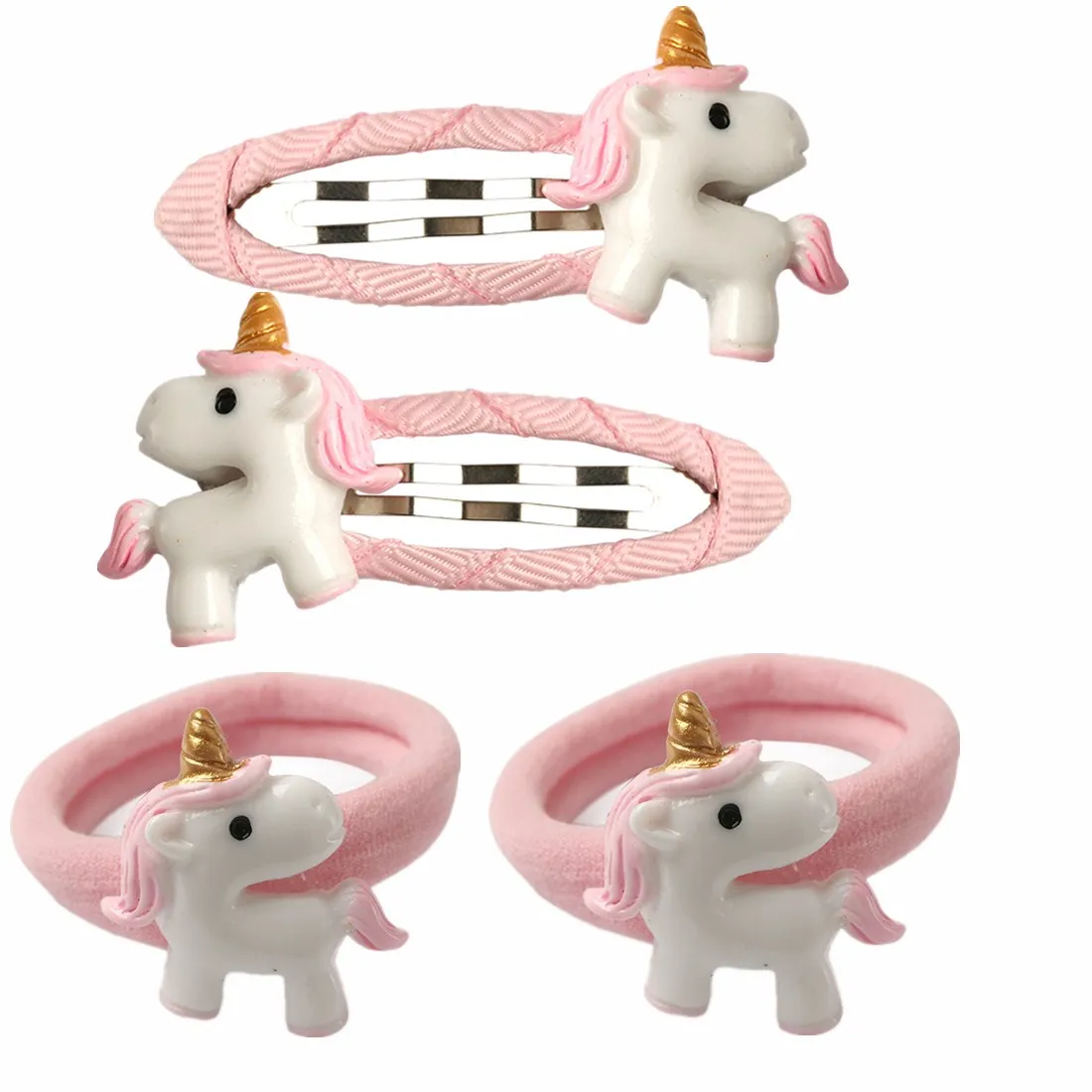 unicorn7 XIMA 4pcs/lot Mini Cartoon Flamingo Owl Hairpins Kids Unicorn Hair Ties for Princess Girls Unicorn Hair Band Hair Accessories - Цвет: unicorn7