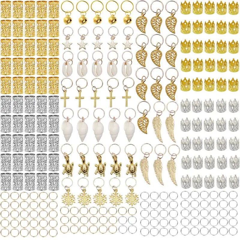 

250 Pieces Hair Braid Rings Metal Alloy Crown Cuffs Gold Silver Dreadlocks Pendant Charms Headband Jewelry Decoration Accessory