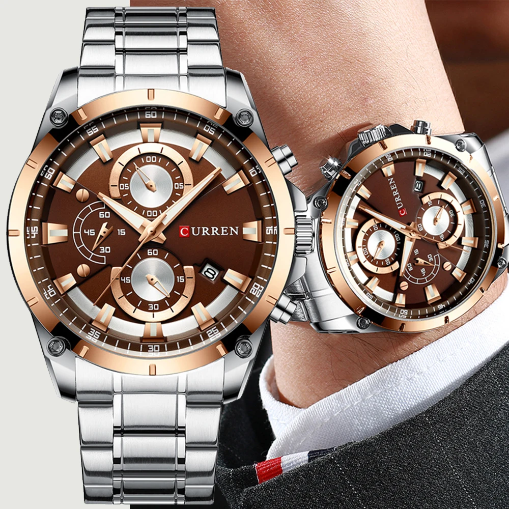 CURREN Top Merk Luxe Mannen Horloges Sportieve Roestvrij Stalen Band Chronograaf Quartz Horloge met Auto Datum Relogio Masculino|Кварцевые