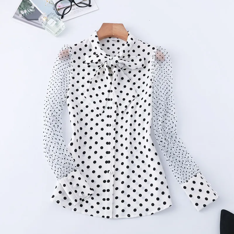 Высококачественная женская рубашка в горошек с длинным рукавом новая осенняя