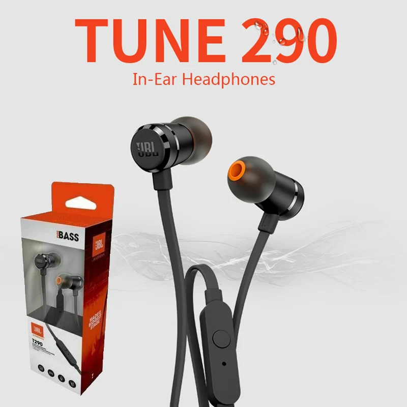 

JBL TUNE 290 Wired Stereo Earphone Sport Pure Bass Headset T290 1-Button Remote Earbuds Hands-free Call with Mic for Smartphones