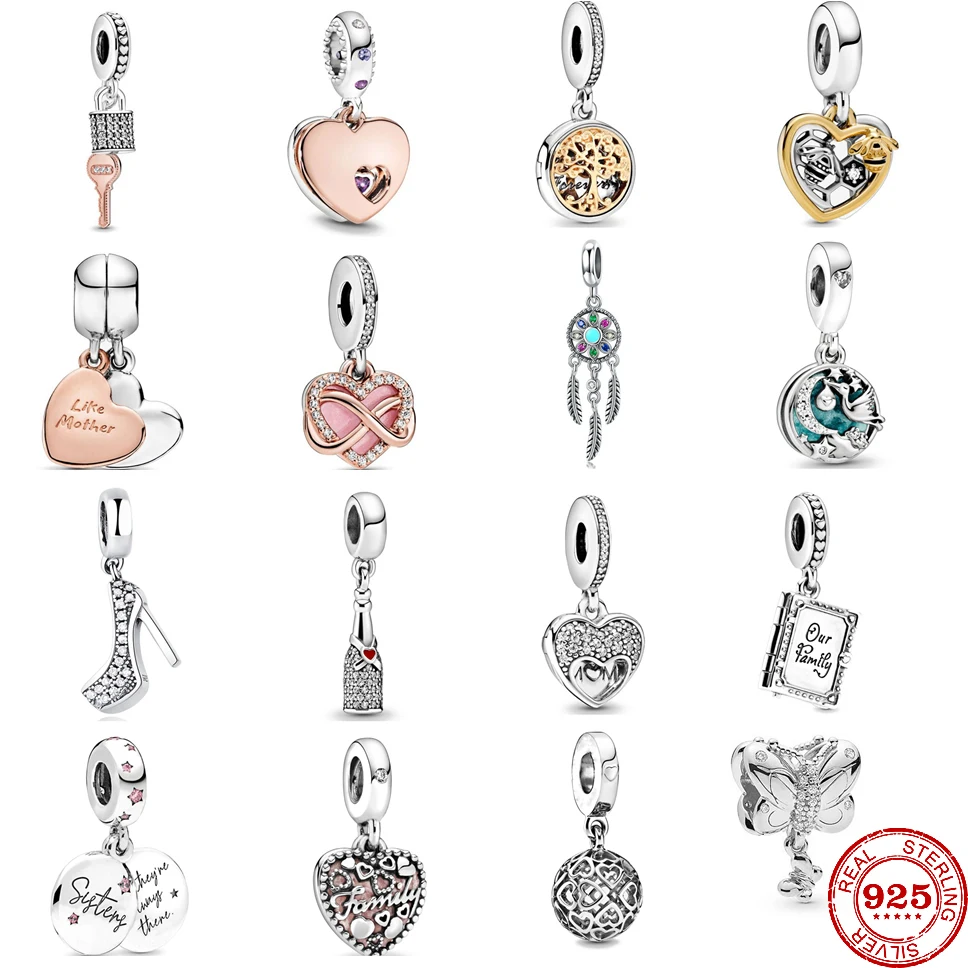 Горячая Распродажа 925 пробы серебро игристое вино бутылок два сердца Подвески