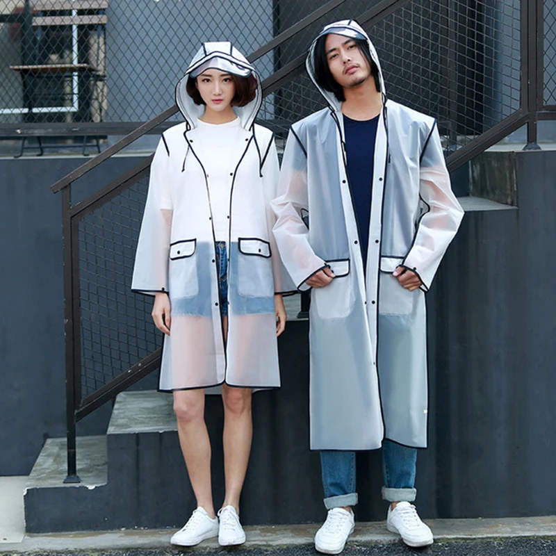 

Long Raincoat Women Impermeable Rainwear EVA Transparent Jacket Rain Coat Men Outdoor Hiking Travel Adult Hooded Poncho