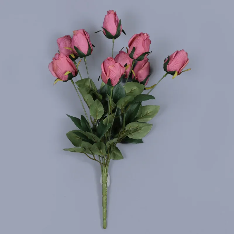 

Wholesale Wedding Decoration Silk Flower 9 Heads Artificial Rose Flower Bunches with Buds