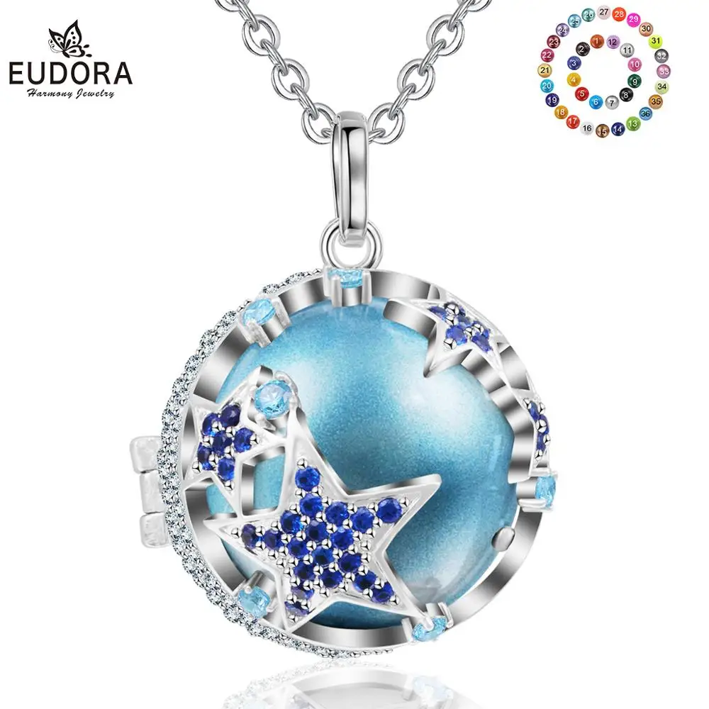 Ожерелье с подвеской EUDORA 20 мм синим фианитом звездочкой шаром в форме