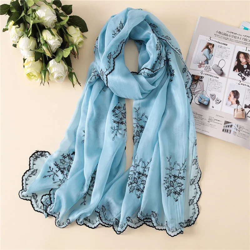 

2020 летний кружевной вышитый шарф, Женский однотонный пляжный шарф, элегантный женский солнцезащитный шарф, оптовая продажа, накидка для пля...