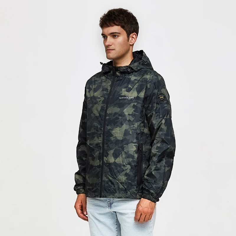 TIGER FORCE Spring Men Casual Jacket Hooded Camouflage with Print Men's Windbreaker Coat Male Army Camo Outwear|camouflage jacket|casual jacketmen