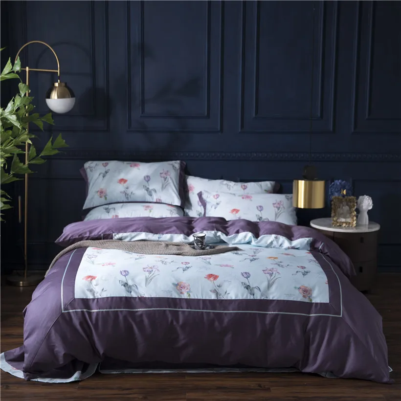 

Floral Leaves Fruits Rich color Printed Duvet cover Silky Soft Egyptian cotton Bedding set Queen King size Bed sheet Pillow sham