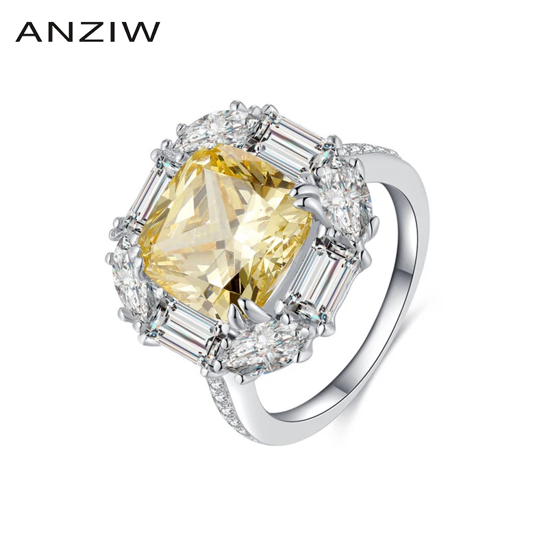 ANZIW 925 пробы серебро Обручение кольца для Для женщин желтый камень 5 карат Подушка