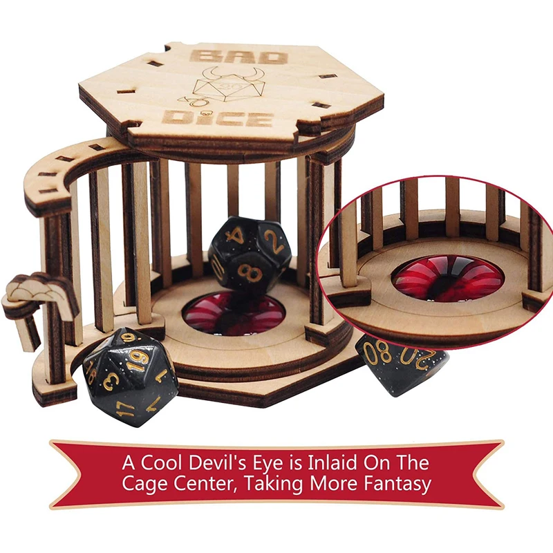 DND Dice CAIL Prison con juego de dados poli&eacute;dricos, jaula de madera para tus dados malos-2