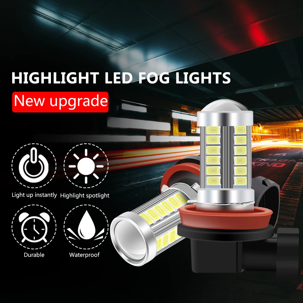 2 шт. лампы для противотуманных фар H8 5730 лм 33SMD 9005 LED H16 H11 H4 H7 9006 PSX24W