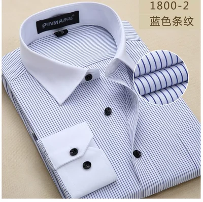 Весенние мужские рубашки 7xl 8xl 9xl 10xl мужские рубашки с длинным рукавом Формальные Деловые повседневные размера плюс мужские рубашки в полоску - Цвет: Stripe blue